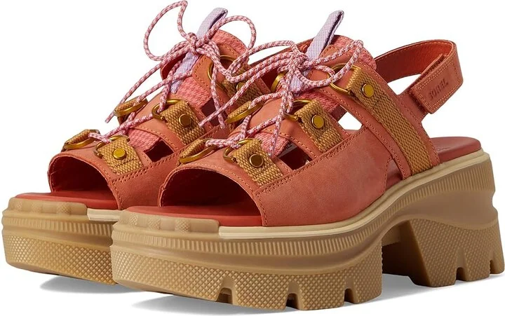SOREL Rein CBtm Lace Platform Women's Sandals Tuscan/Gum : 8 B - Medium, Leather