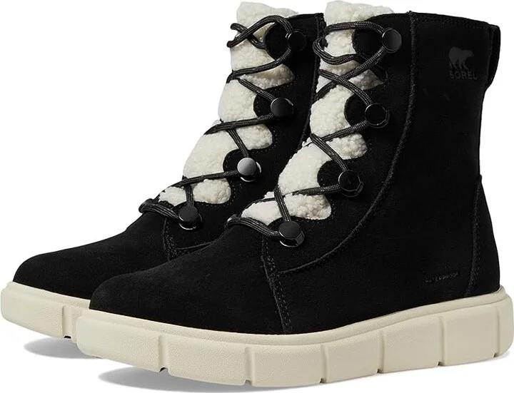 SOREL Sorel Explorertm III Joan Cozy Waterproof Women's Snow Shoes Black/Chalk : 7 B - Medium, Rubber/Suede