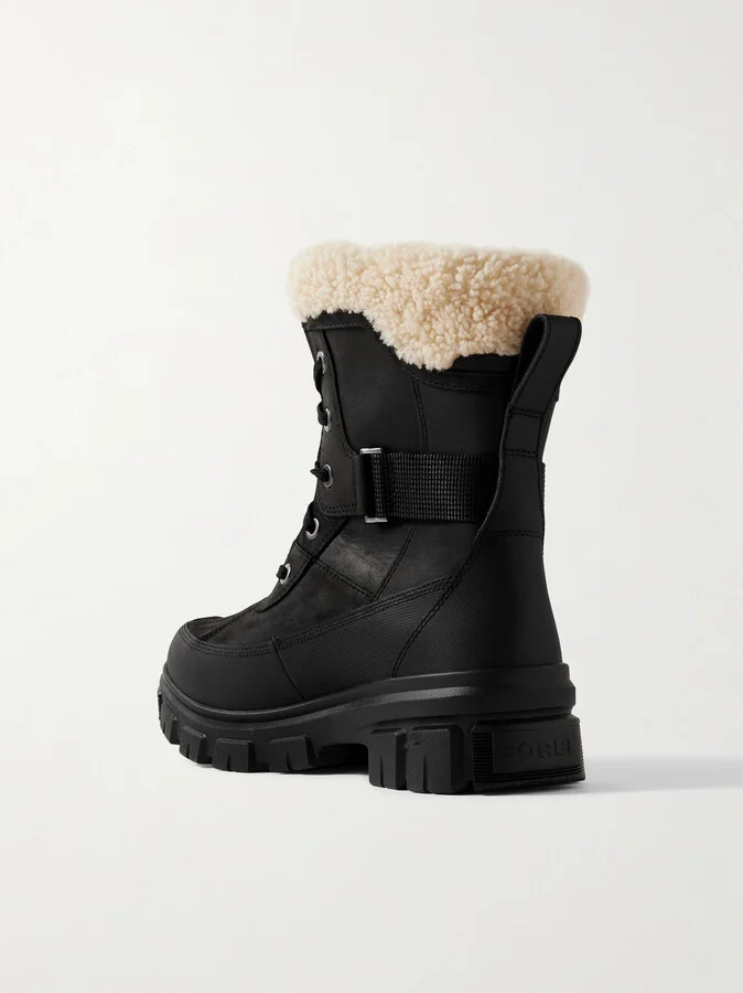 Sorel - Tivoli V Parc Shearling-lined And Rubber-trimmed Leather Ankle Boots - Black - Image 3