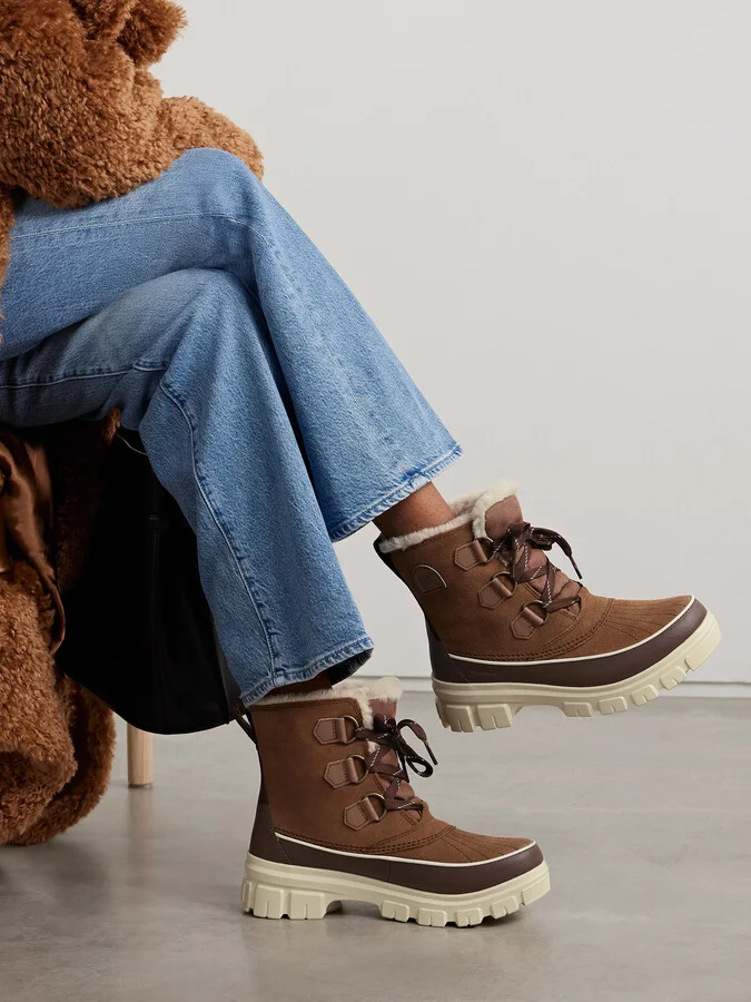 Sorel - Tivoli™ Faux Shearling-lined Leather-trimmed Suede Ankle Boots - Brown - Image 2