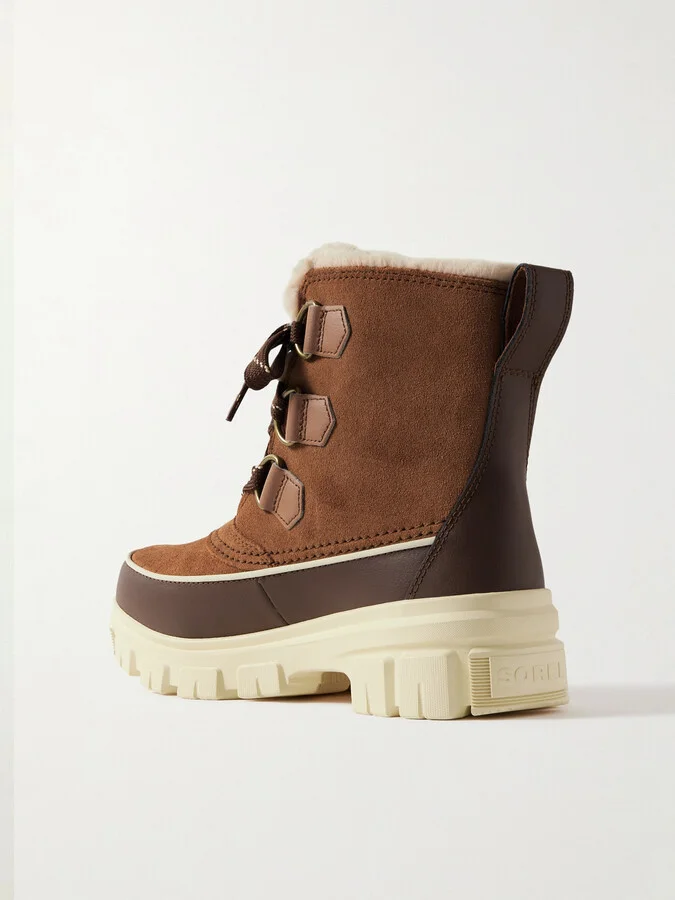 Sorel - Tivoli™ Faux Shearling-lined Leather-trimmed Suede Ankle Boots - Brown - Image 3