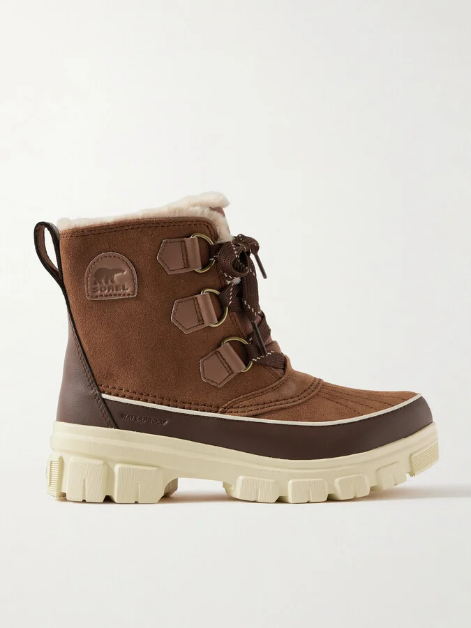 Sorel - Tivoli™ Faux Shearling-lined Leather-trimmed Suede Ankle Boots - Brown