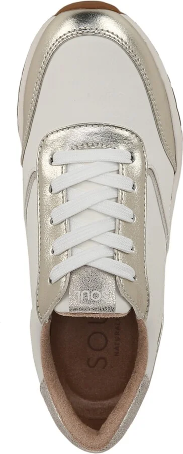 Soul Naturalizer Jackson Lace-Up Wedge Sneakers - White/Champagne Faux Leather - Image 4