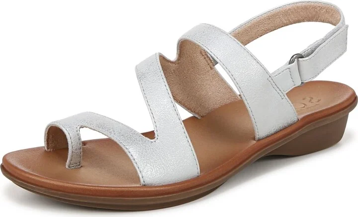 SOUL Naturalizer Womens Shakina Strappy Slingback Flat Sandal Silver Metallic 7 W