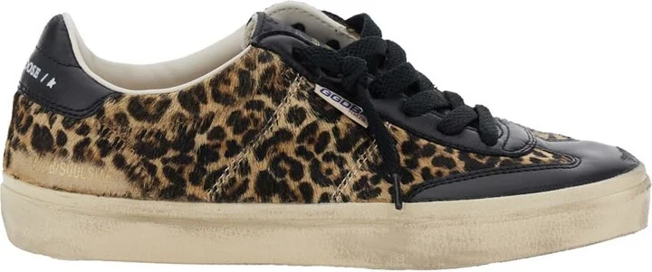'soul-star' Brown Low Top Sneakers With Leopard Prinint And Contrasting Heel With Logo Lettering In Leather Woman