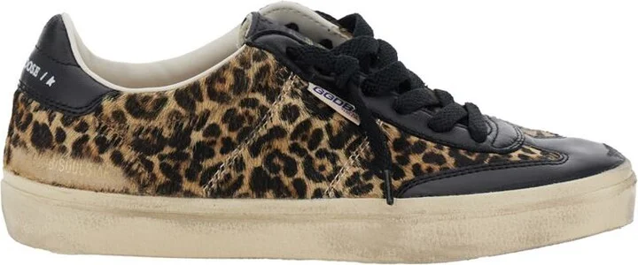 'Soul-Star' Brown Low Top Sneakers With Leopard Prinint And Contrasting Heel With Logo Lettering In Leather Woman
