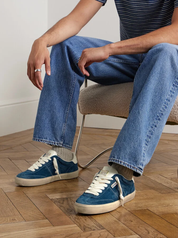 Soul-Star Distressed Leather-Trimmed Suede Sneakers - Image 2