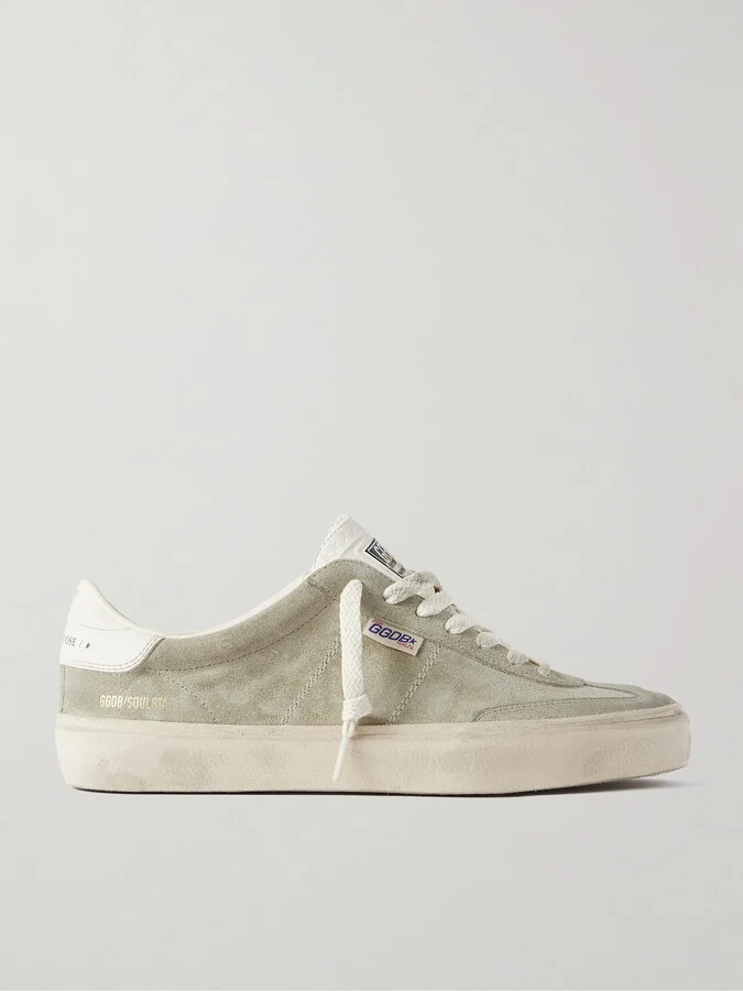 Soul-Star Distressed Leather-Trimmed Suede Sneakers