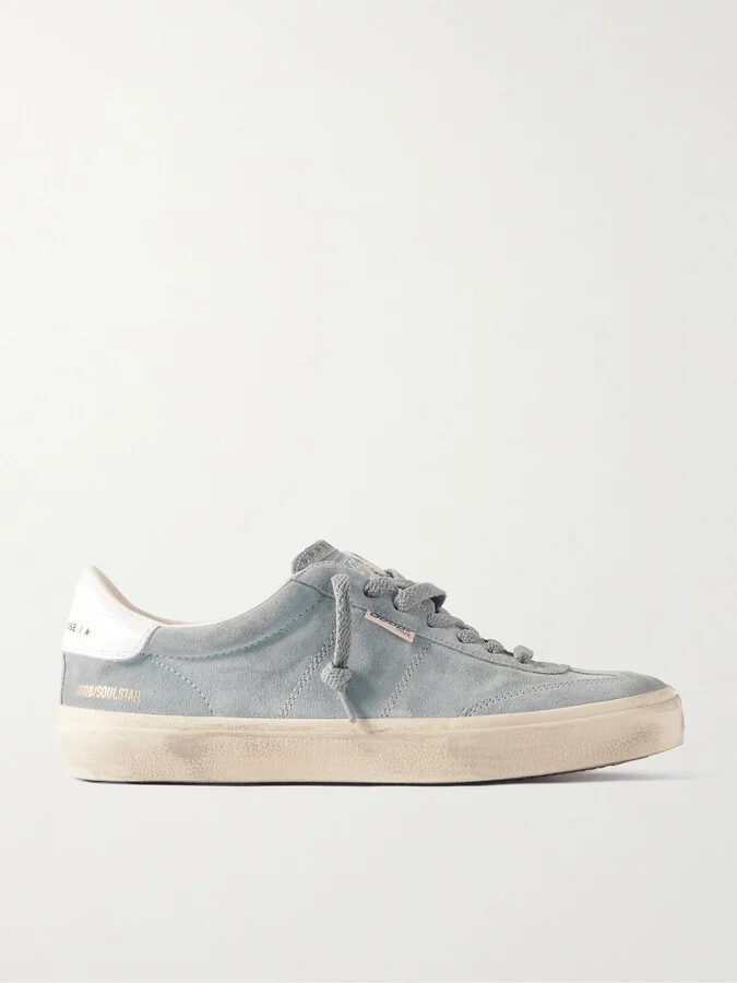 Soul-Star Distressed Leather-Trimmed Suede Sneakers