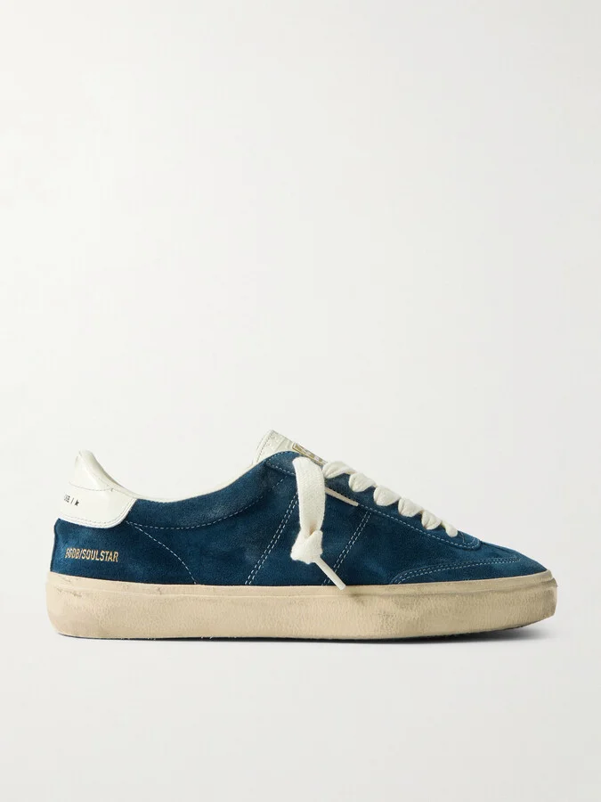 Soul-Star Distressed Leather-Trimmed Suede Sneakers