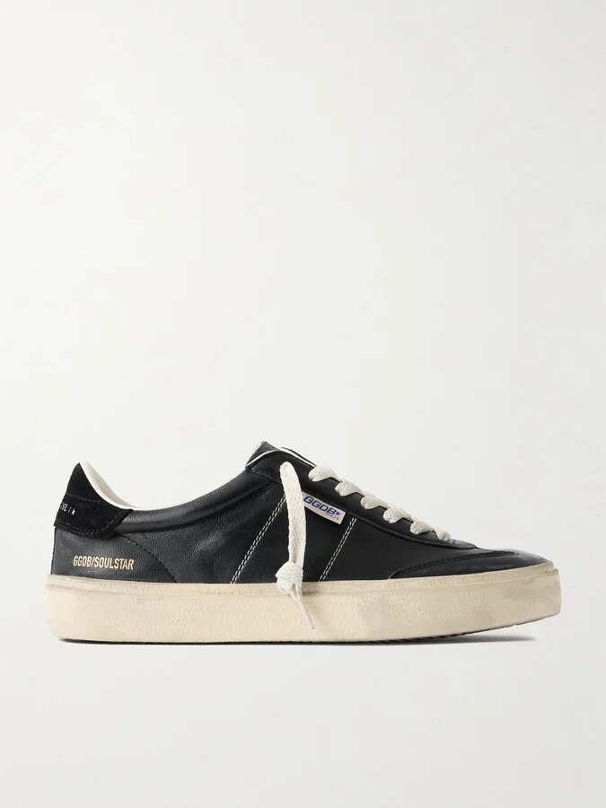 Soul-Star Suede-Trimmed Distressed Leather Sneakers