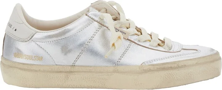 'soulstar' Metallic Low Top Sneakers With Logo Patch On The Tongue And Logo Lettering On Side And Heel In Leather Woman