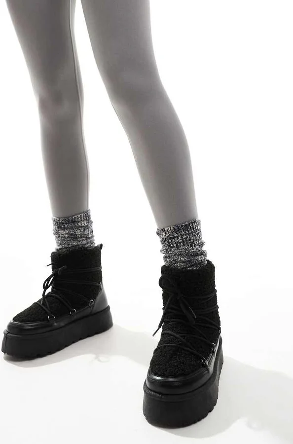 South Beach Borg Lace Up Platform Mini Boot in Black - Image 4