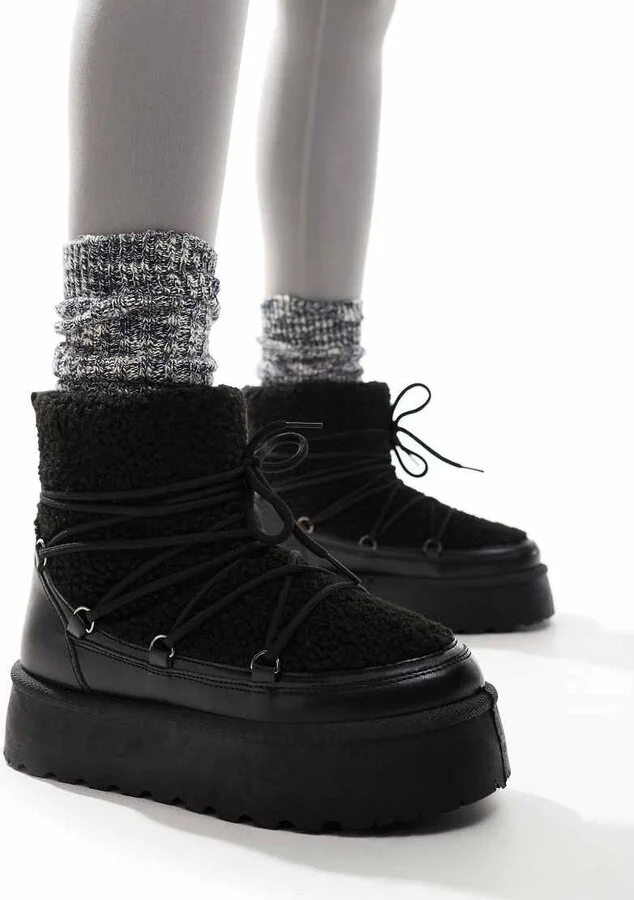 South Beach Borg Lace Up Platform Mini Boot in Black