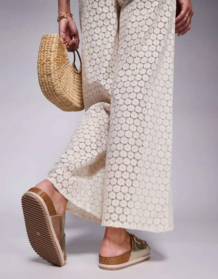 South Beach double buckle espadrille sandals in gold - Image 2