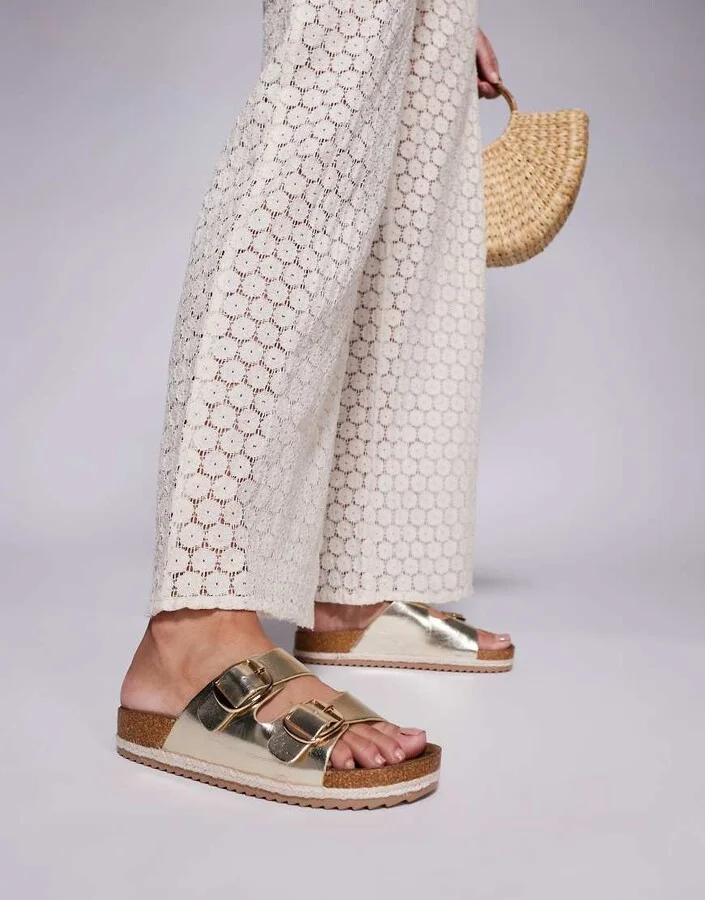 South Beach double buckle espadrille sandals in gold - Image 4
