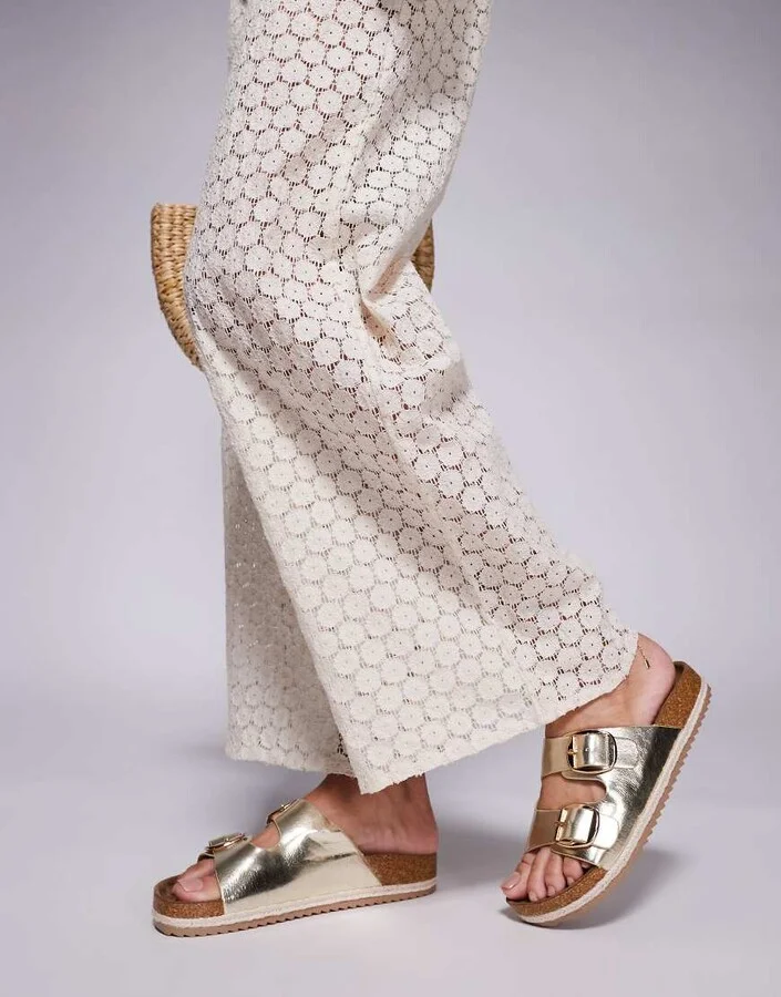 South Beach double buckle espadrille sandals in gold