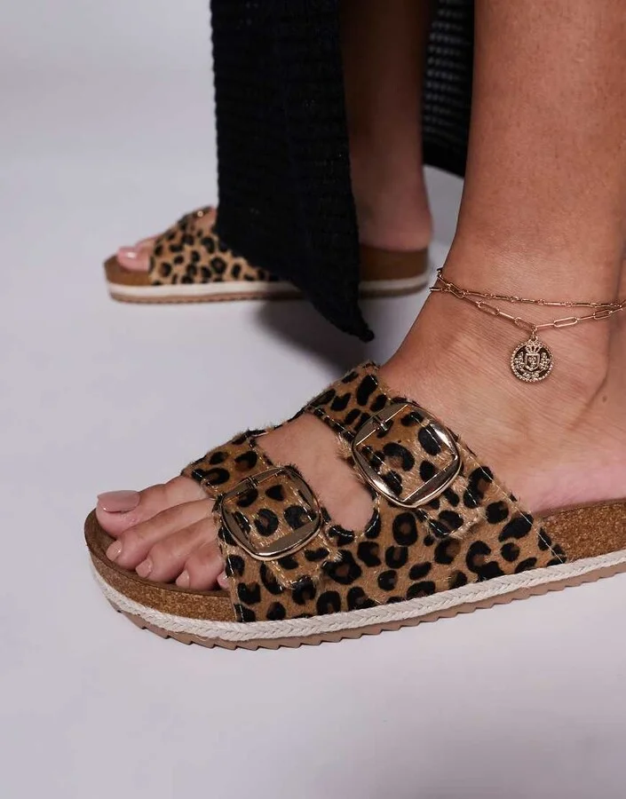 South Beach double buckle espadrille sandals in leopard - Image 3