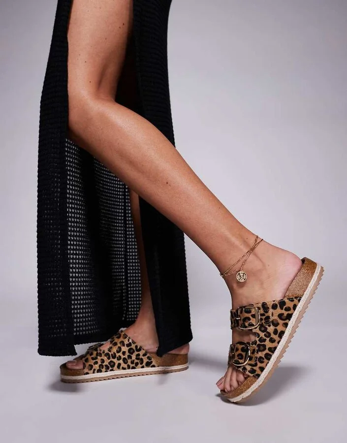 South Beach double buckle espadrille sandals in leopard - Image 4