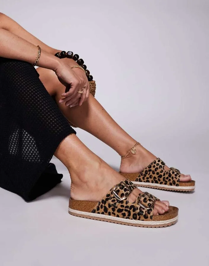 South Beach double buckle espadrille sandals in leopard
