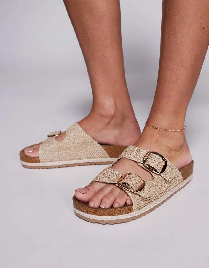 South Beach double buckle espadrille sandals in natural - Image 3