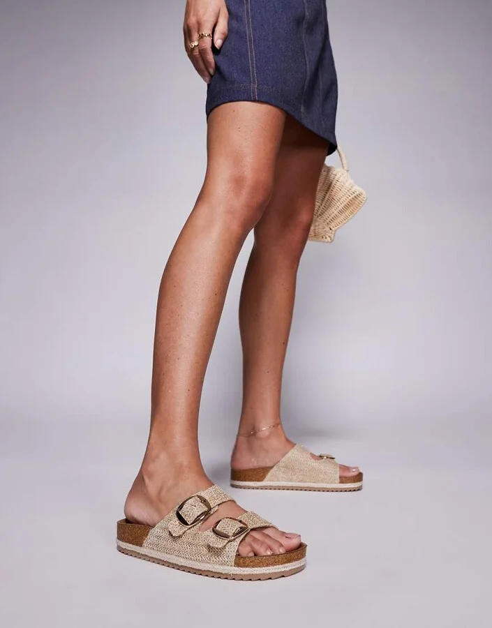 South Beach double buckle espadrille sandals in natural - Image 4