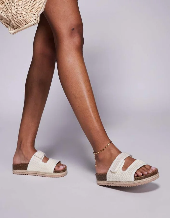South Beach double buckle espadrille sandals in natural crochet - Image 2