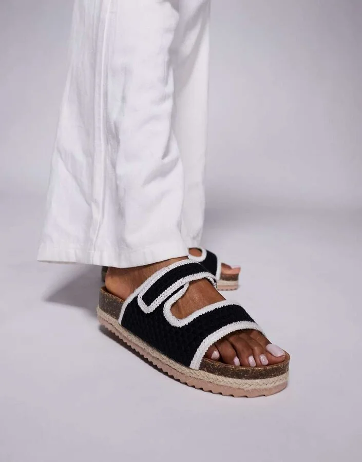 South Beach double strap espadrille sandals in black crochet - Image 2