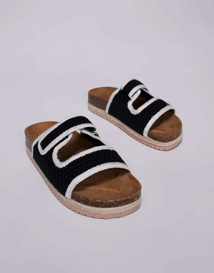 South Beach double strap espadrille sandals in black crochet - Image 3