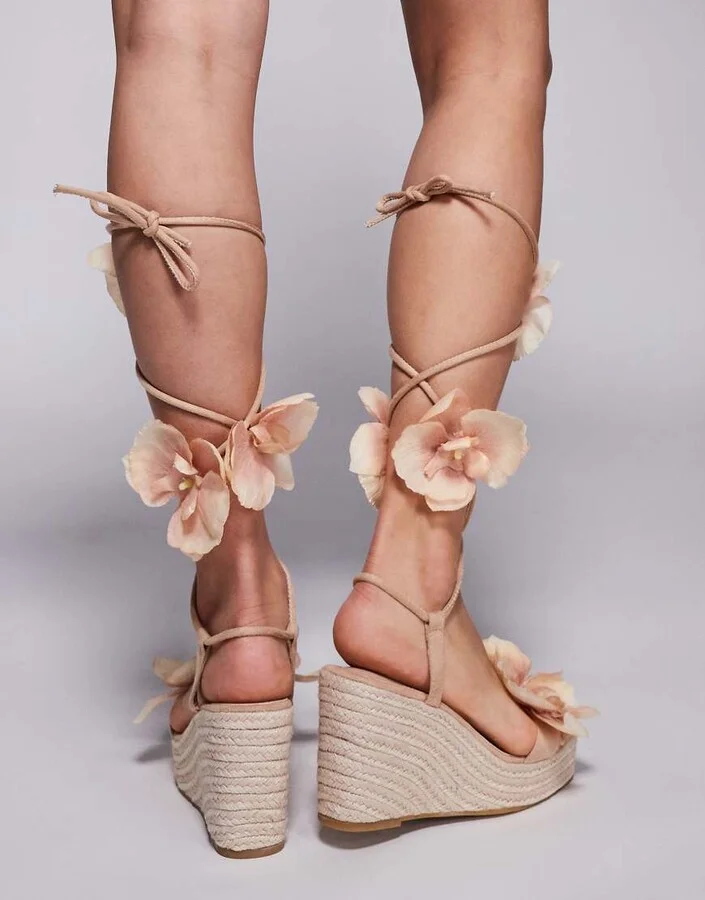 South Beach Espadrille Wrap Around Wedges with Orchids in Gold - Image 2