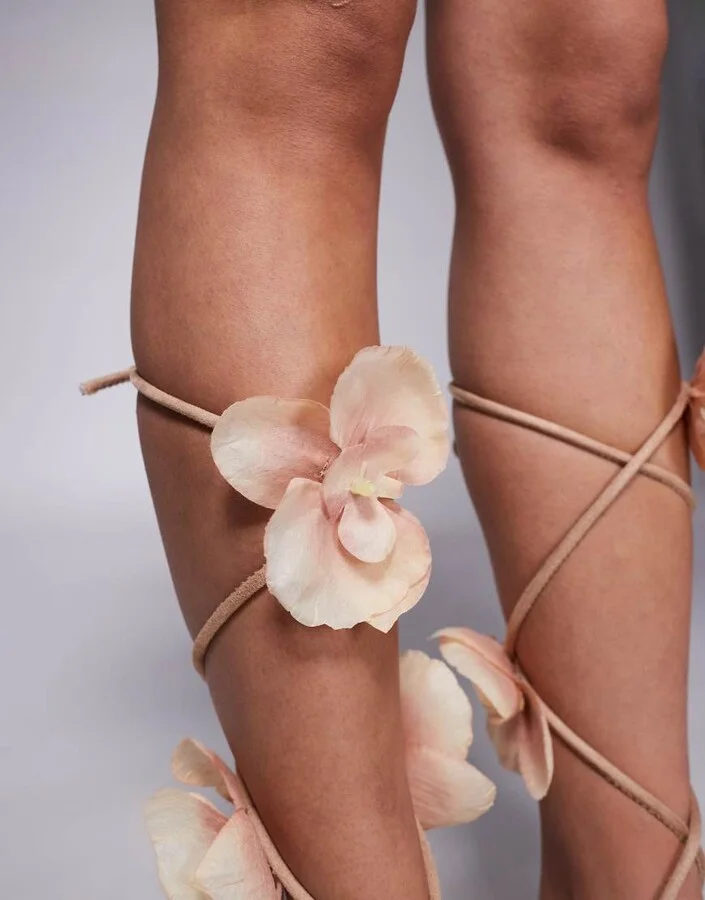 South Beach Espadrille Wrap Around Wedges with Orchids in Gold - Image 3