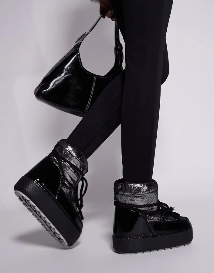 South Beach Lace Up Snow Boot in Black - Image 3
