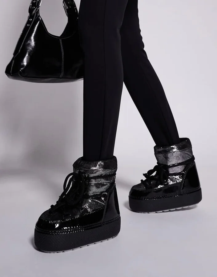 South Beach Lace Up Snow Boot in Black