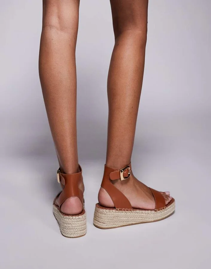 South Beach linen two part espadrille sandals in tan - Image 3