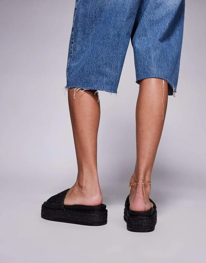 South Beach Platform Sandal in Black Raffia - Image 2