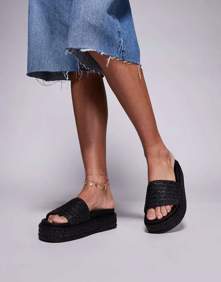 South Beach Platform Sandal in Black Raffia - Image 3