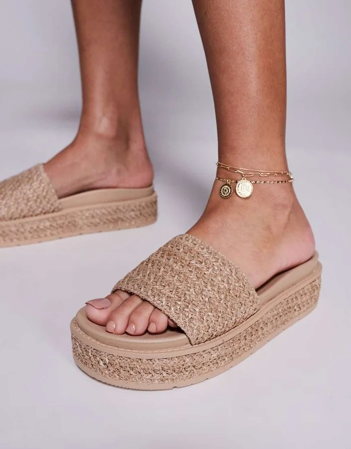 South Beach Platform Sandals in Natural Raffia - Image 3