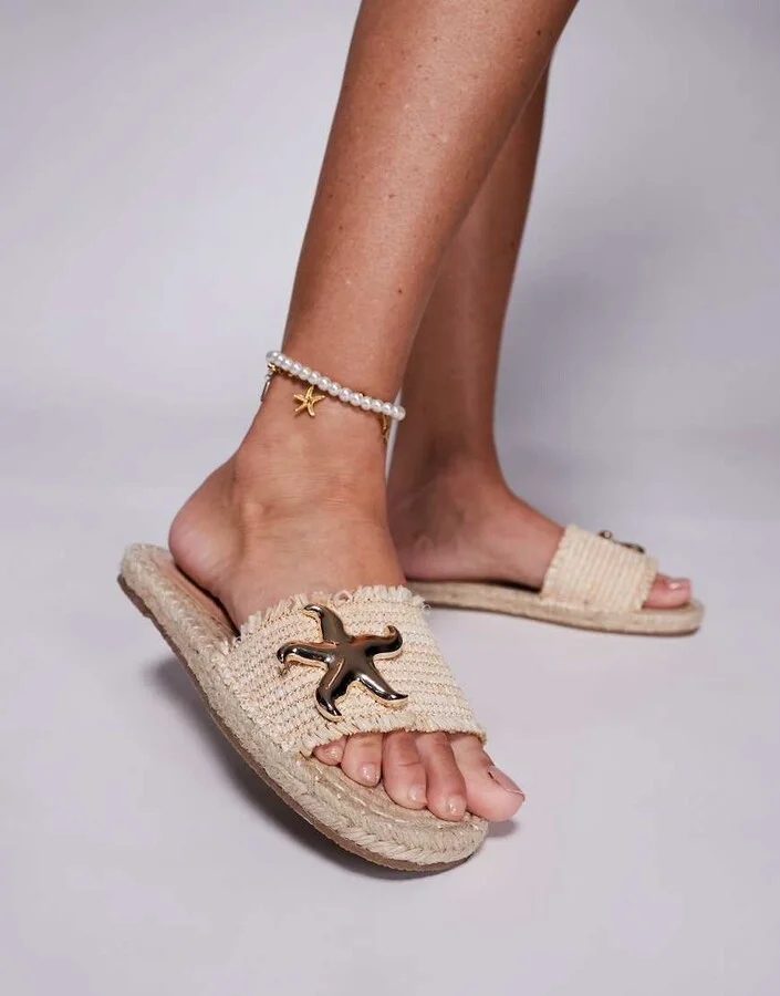 South Beach Sandal with Starfish in Natural Raffia - Image 4
