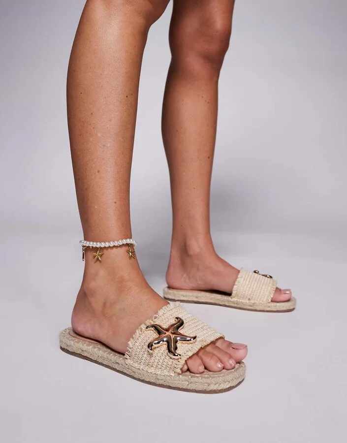 South Beach Sandal with Starfish in Natural Raffia