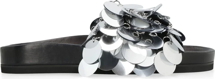 Sparkle Leather Slides With Decorative Applique