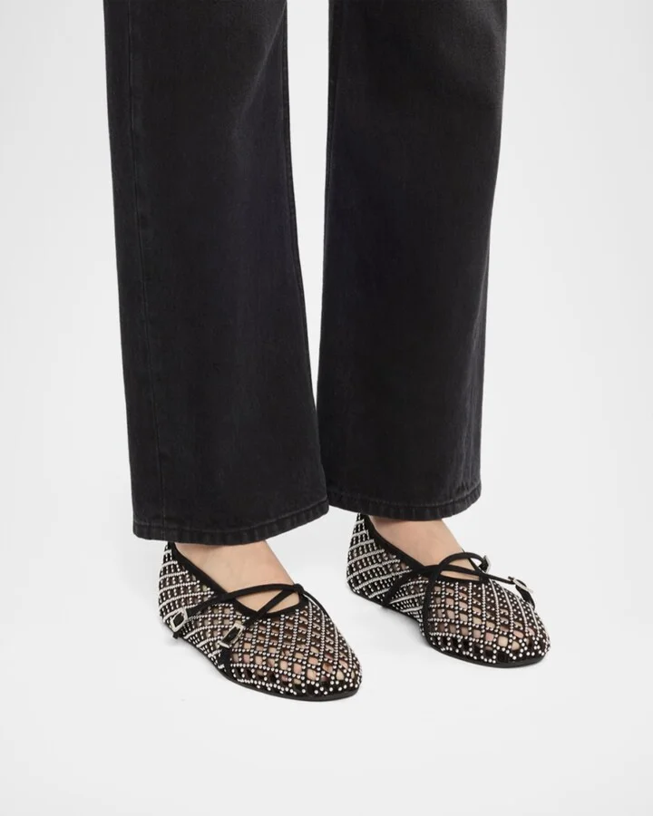 Sparkle Mesh Net Suede Ballerina Flats - Image 5