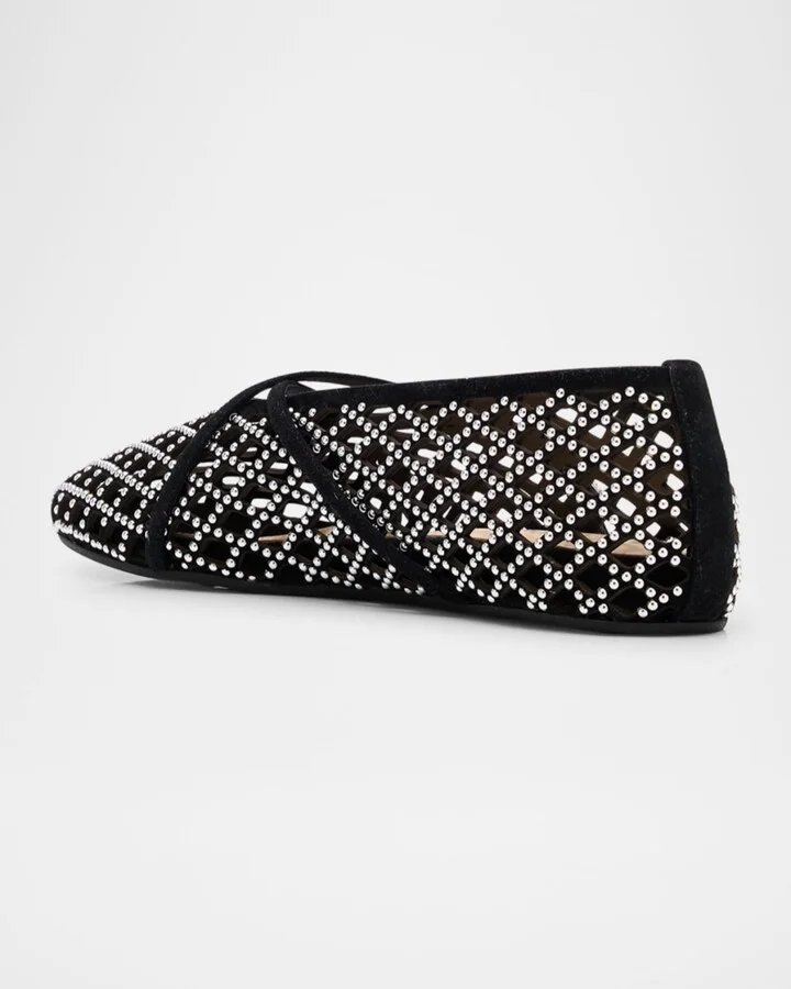 Sparkle Mesh Net Suede Ballerina Flats - Image 10