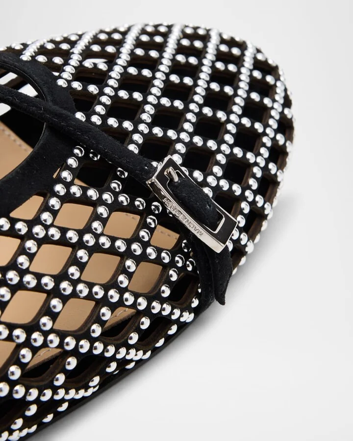 Sparkle Mesh Net Suede Ballerina Flats - Image 11