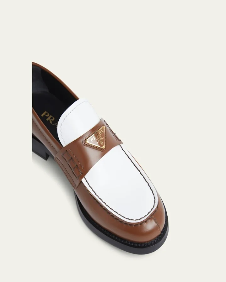 Spazzolato Bicolor Triangle Logo Loafers - Image 2