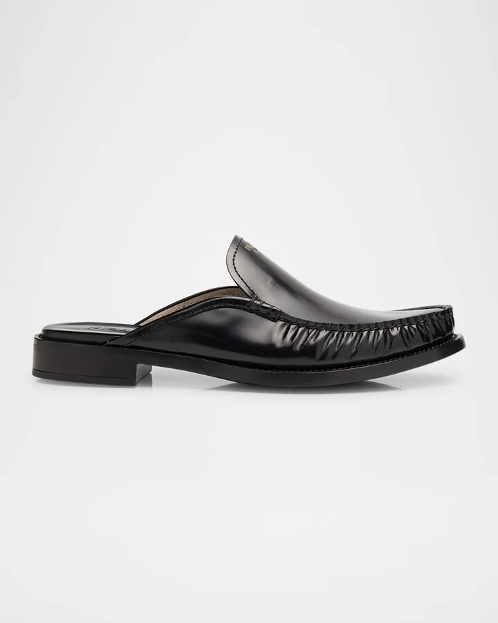 Spazzolato Leather Loafer Mules