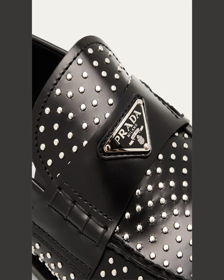 Spazzolato Leather Studded Loafers - Image 3