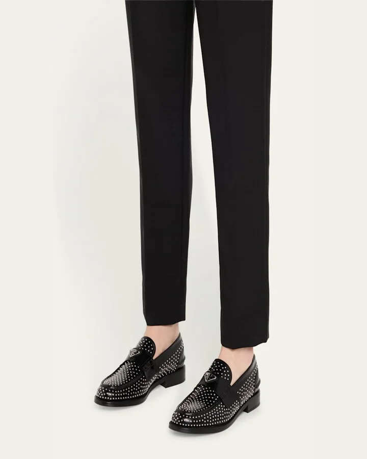 Spazzolato Leather Studded Loafers - Image 9
