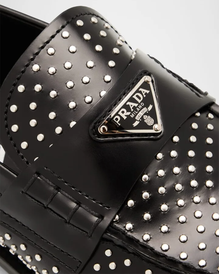 Spazzolato Leather Studded Loafers - Image 9