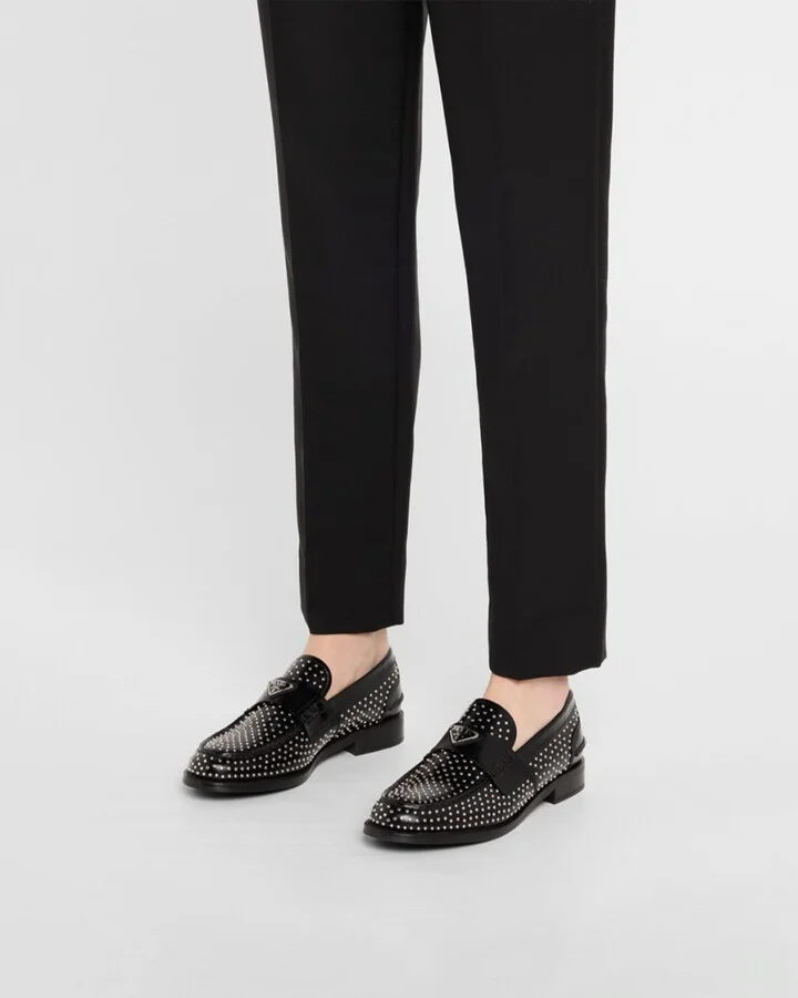 Spazzolato Leather Studded Loafers - Image 10