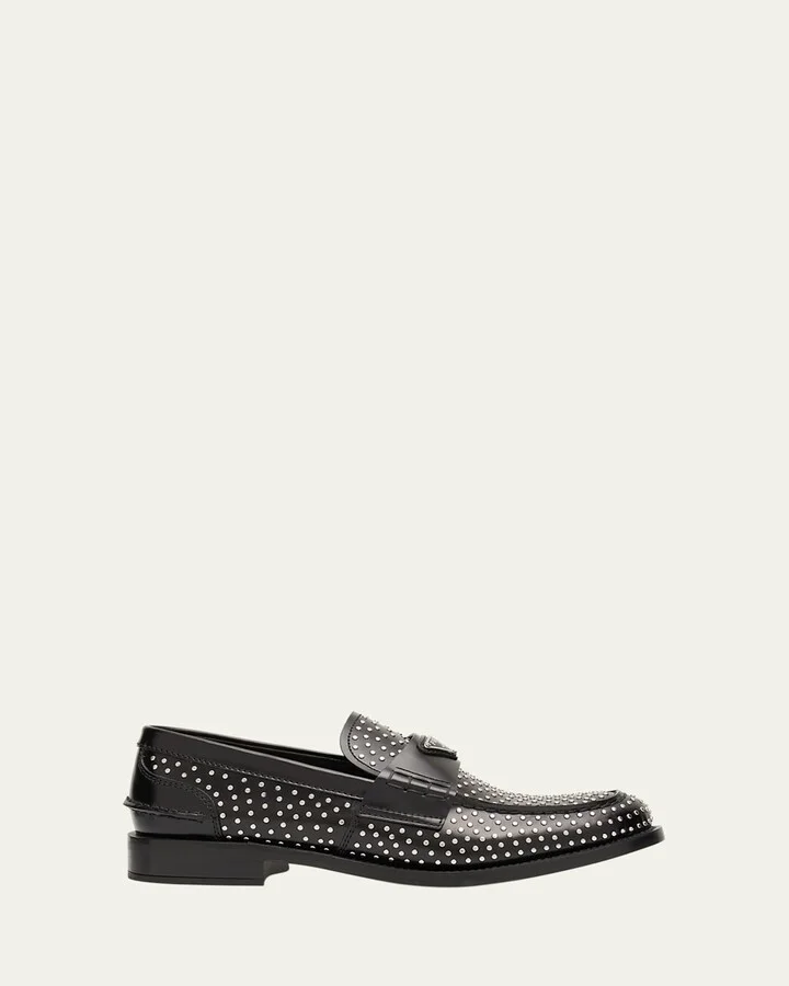 Spazzolato Leather Studded Loafers